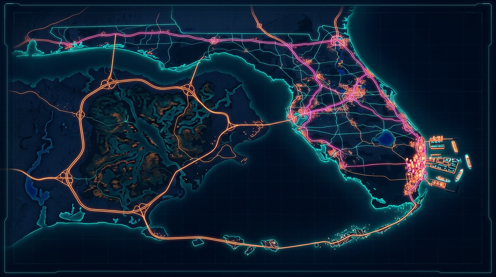 Stylized map of Leonida, the GTA 6 world