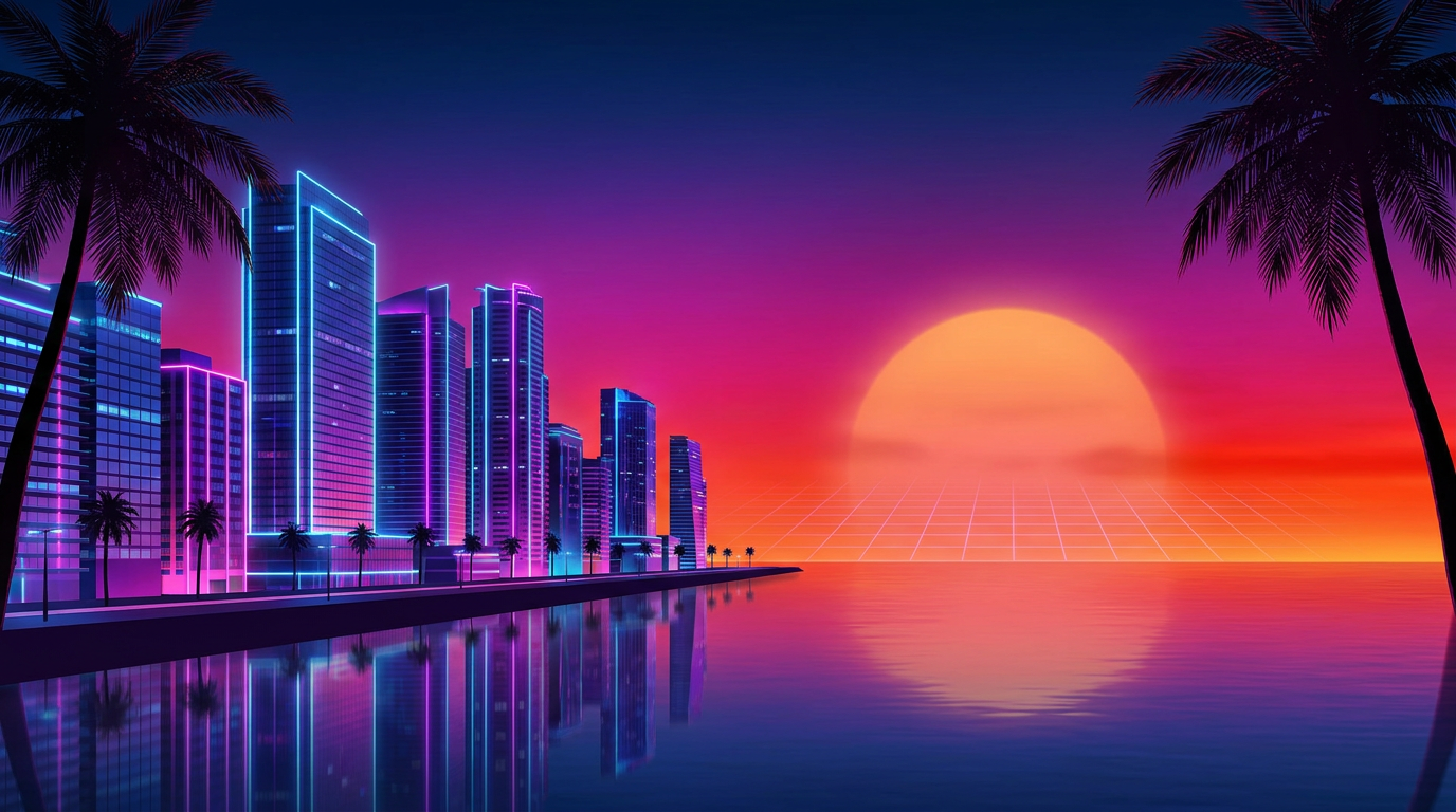 Neon Vice City skyline at sunset — GTA 6 Leonida